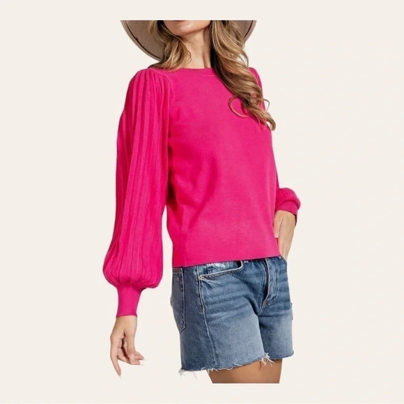 1191. ee:some LONG BALLOON SLEEVE SWEATER HOT PINK IN COLOR SIZE LARGE KNITTED - Picture 3 of 12